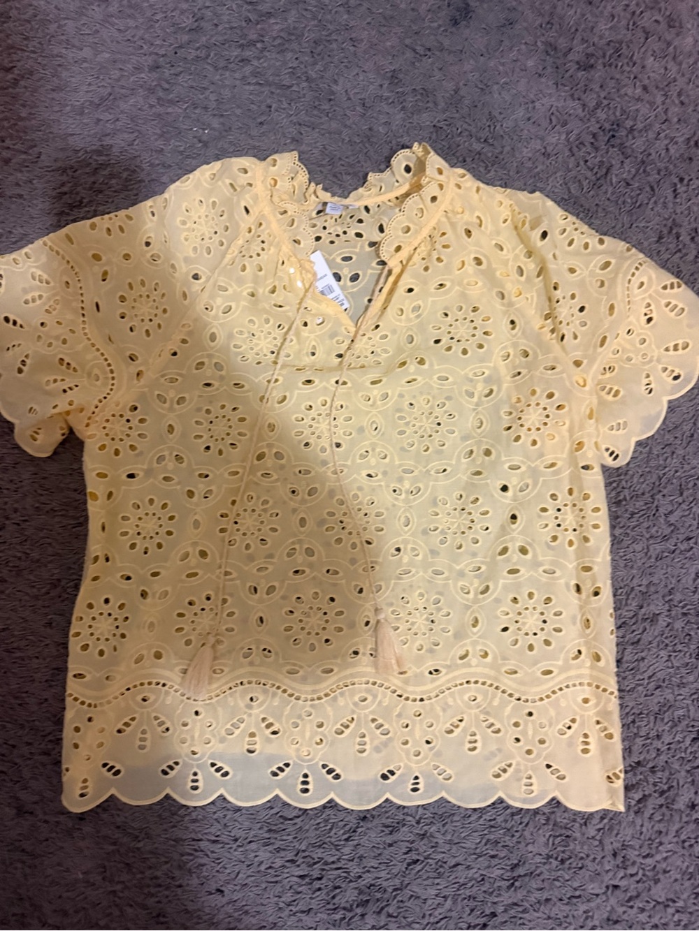 Cato Yellow Eyelet Lace Short Sleeve Blouse